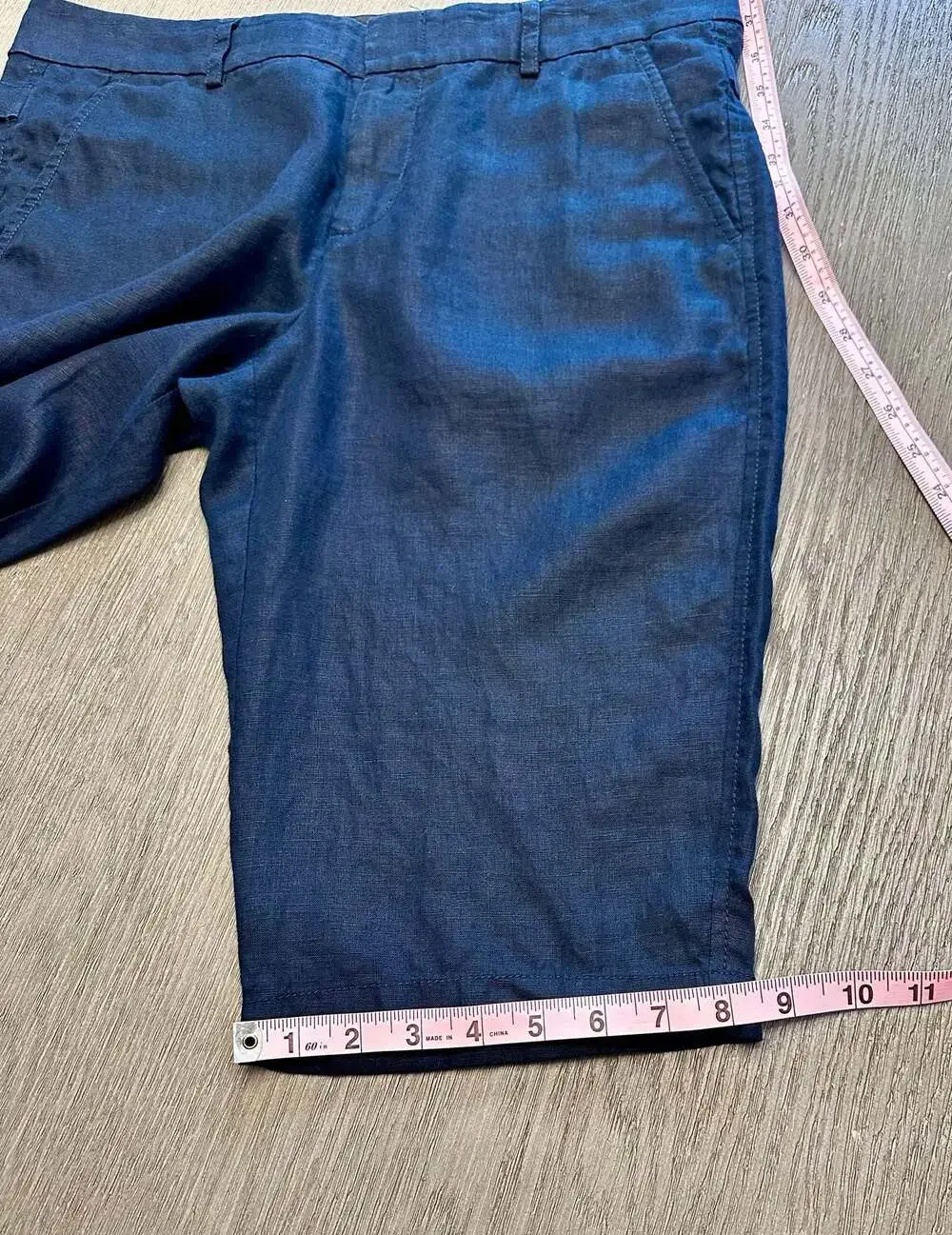 Vince 100% Linen Bermuda Shorts Navy Size 10 Adjustable Waist